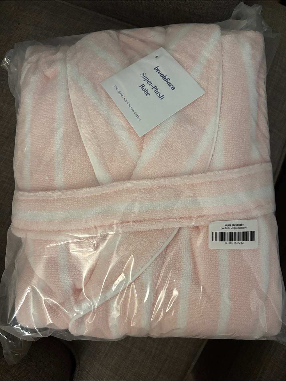 Brand New Brooklinen Pink/White Stripe Plush Bath Robe - Picture 2 of 5